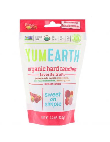 Цукерки льодяники улюблені фрукти, кошер, Yumearth, 93,6г