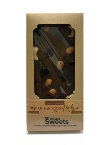 Шоколад молочний горіхи-сухофрукти, Vegan Sweets, 85г