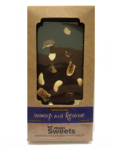 Шоколад чорний з інжиром та кешью, Vegan Sweets, 85г