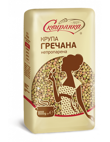 Крупа гречана ядриця непропарена (зелена), Сквирянка, 800г
