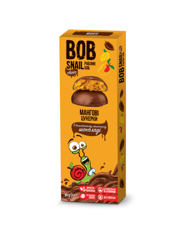 Натуральні мангові цукерки в бельгійському молочному шоколаді bob snail (Равлик Боб), 30г