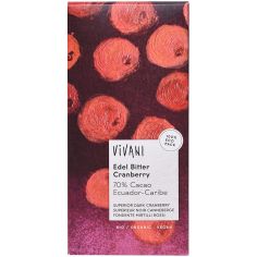 Шоколад чорний 70% какао з журавлиною, Vivani, 100г