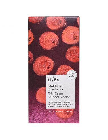 Шоколад чорний 70% какао з журавлиною, Vivani, 100г
