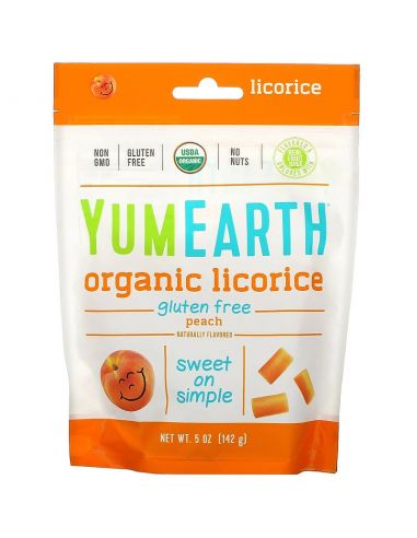 Цукерки лакриця зі смаком персика, кошер, Yumearth, 142г
