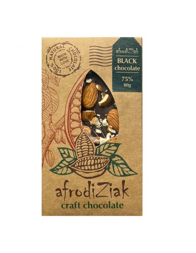Плитка темний шоколад 75% з мигдалем, Afrodiziak, 80г
