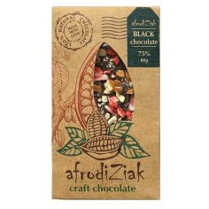 Плитка темний шоколад 75% з мигдалем та полуницею, Afrodiziak, 80г