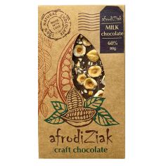 Плитка молочний шоколад, 60% з лісовим горіхом, Afrodiziak, 80г