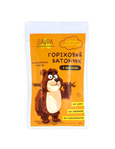Батончик дитячий кокосовий фінік Ведмедик, Gavra, 40г