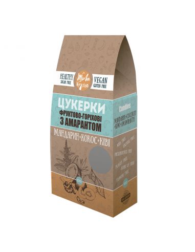 Цукерки фруктово-горіхові з амарантом "Мандарин, Кокос+Ківі", Жива кухня, 100г