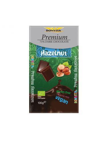 Шоколад чорний 71% з лісовим горіхом, BonVita, 100г.